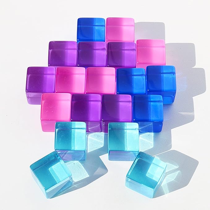 Candywood Rainbow Acrylic Gem Cubes Blocks Children Educational Sensory Training Crystal Toys Baby Learn Color Light Shadow Stacking Toys (30-Pcs)