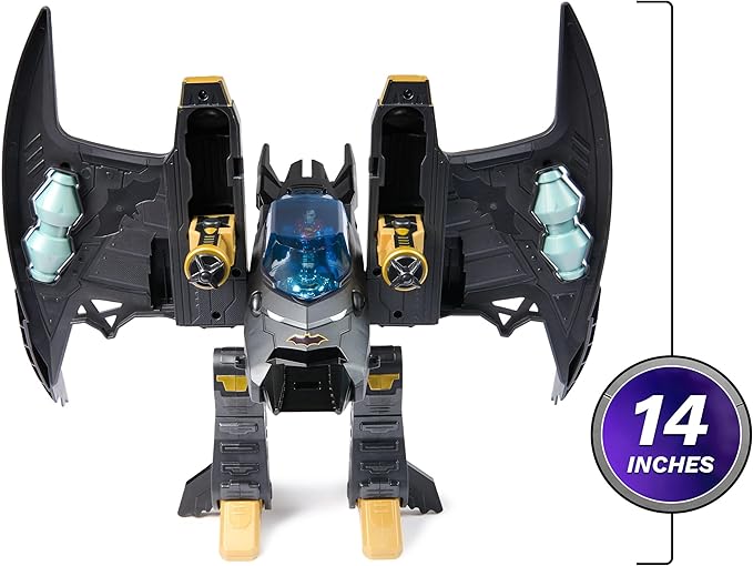 DC Comics, Metal Force Transforming Batwing, 2-in-1 Playset, Includes Batman and Superman Figures, with Projectiles and Character Cards, Kids Toy for Boys Ages 4 and Up