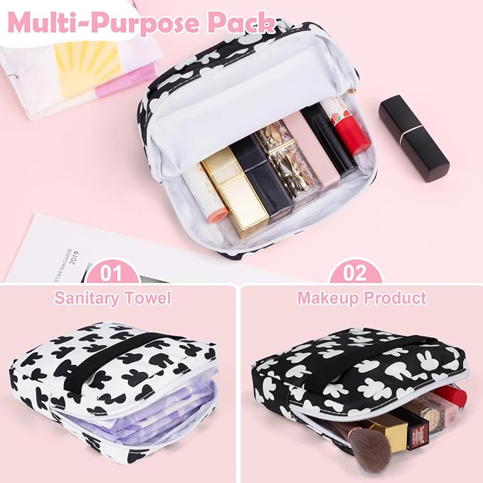 Period Bag Pouch Soft Cloth Sanitary Napkin Storage Bag Portable Menstrual Pad Pouches Tampon Holder for Purse First Period Kit for Girls 9-12 (Red-blue Stripes)