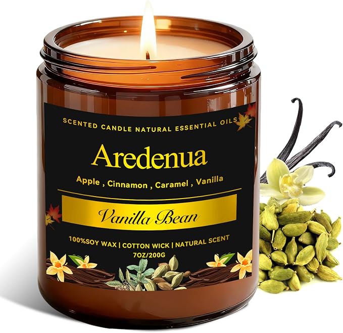 Vanilla Bean Odor Eliminating Candles, 7 oz Soy Candles for Home Scented | Up to 50 Hours Burn Time, Air Freshening & Cozy Scent, Relaxing Home Candle, Removes Pet, Kitchen & Bathroom Odors