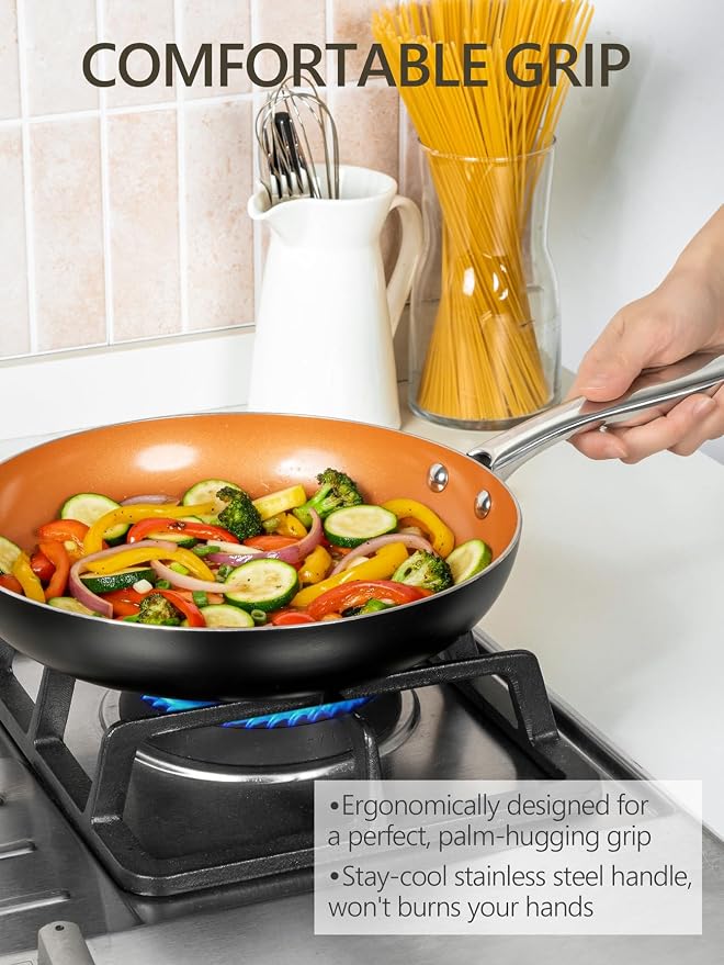 MICHELANGELO Large Frying Pan with Lid, 14 Inch Ceramic Skillet with Nonstick Coating, Healthy Non Stick Fry Pan, Induction Compatible