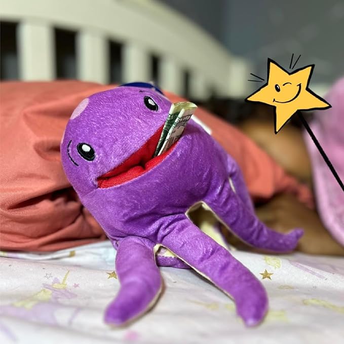 The Tooth Brigade Tooth Fairy Pillow | Stuffed Plush with Large Pocket Mouth for Lost Teeth, Treasures, Prizes - Fun and Interactive Plush, Perfect Kids, Boys, & Girls Gift (Bubbles Octopus)