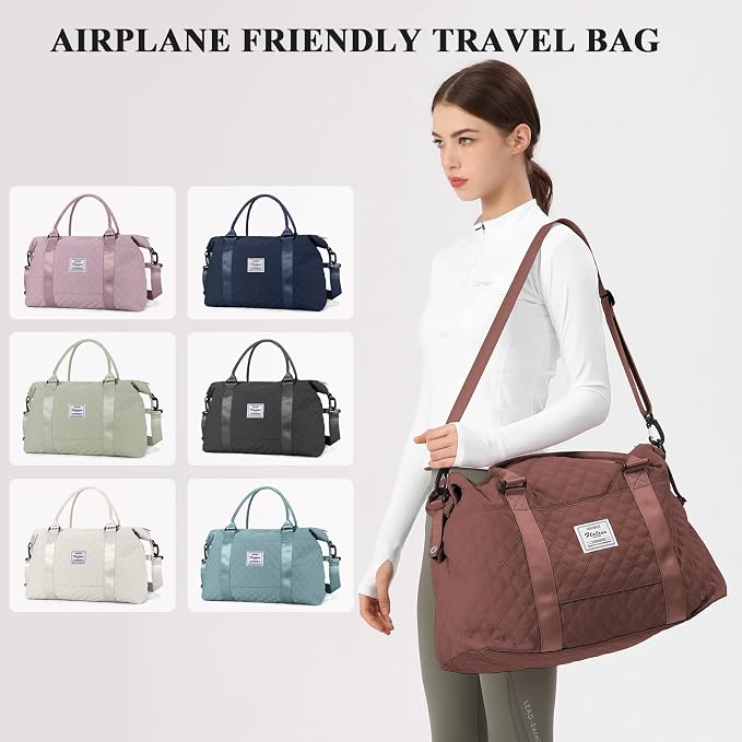 Travel Duffel Bag, Carry On Overnight Weekender Bags for Women | Travel Bag with Wet Pocket & Trolley Sleeve, For Spirit Airlines 18x14x8 Personal Item Bag