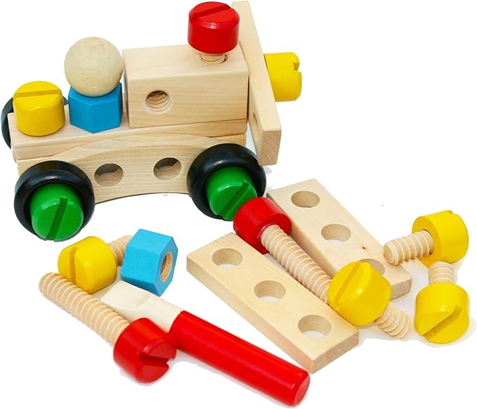 TOWO Wooden Nuts and Bolts Set Building Blocks Construction Kit 31 Pieces Travel Toy- Model Building Tool Kits for Kids -Toys Building Tools for 4 Years Old-Compatible with TOWO Bench Chair Set