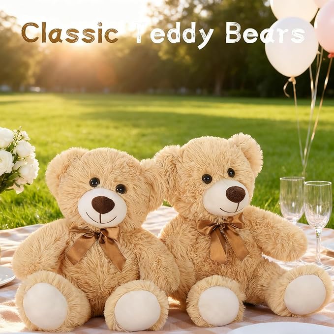 MaoGoLan 3 Pieces Bulk Teddy Bears Stuffed Animals Baby Shower, Soft Small Stuffed Teddy Bears in Bulk, 13.5" Cuddly Mini Bears Centerpiece,Wedding,Party,Engagement,Tan,Beige,Gray