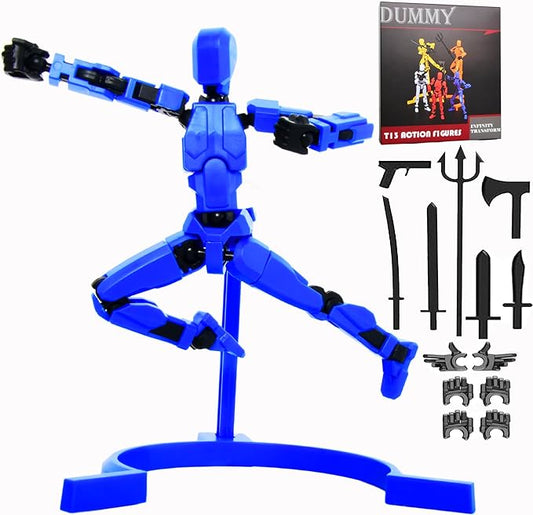 T-13 Creative Action Figure with Pose Stand,Anime Robot Building Toy Sets,Lucky Puppet Joints for Boys,Girls,Men,Women,Multi-Jointed Moveable Dummy Desk Decoration,Desktop Ornament for Game Lover,Blue