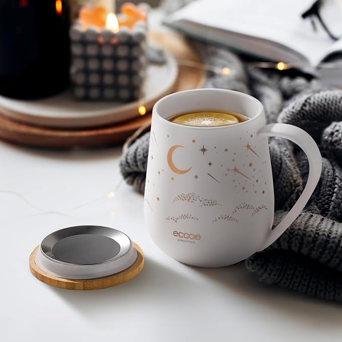 ecooe Large Tea Infuser Mug 20.3oz Ceramic Tea Cup with Removable Stainless Steel Infuser and Lid, 600ml Tea Mug for Loose Leaf Tea, New Home Gifts for Parents Friends Office (White) | 600 ml Large White Ceramic Tea Mug with Tea Strainer / Lid / Handle...