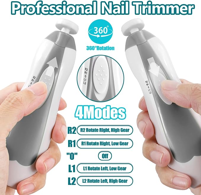 Qunlions life Baby Nail Trimmer Electric, 6 in 1 Rechargeable Baby Nail Clippers Manicure Set Grooming Kit for Toddler Infant or Adults (Grey)