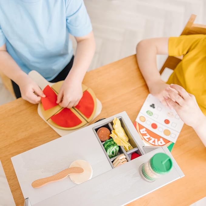 Melissa & Doug Top & Bake Wooden Pizza Counter Play Set with Play Food (41 Pcs) Preschool Toy Pizza, Wooden Food Set, Pretend Sets For Kids Ages 3+ - FSC-Certified - FSC Certified