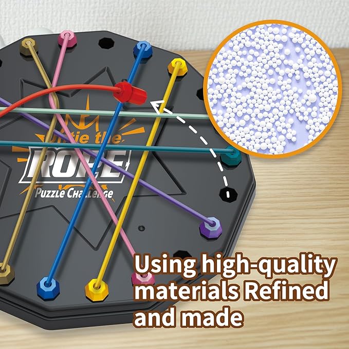 Rope Untangling Puzzle Game, Educational Strategy Board Game for Kids & Adults, 10 Elastic Pull Ropes, Family Travel Party Games with Multi-Level Challenges, Fine Motor Skills Gifts for All Ages