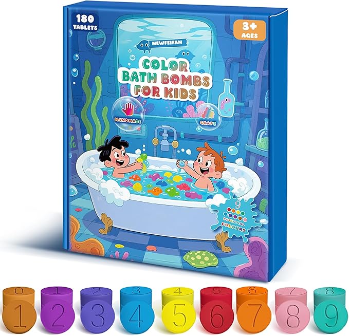 Bath Bombs for Kids, Boys & Girls Valentines Day Gifts Set, 180 Mini Color Tablets in 9 Bright Colors for Creative Bathtub Art Bath Toys Fun Colorful Bath Scientific Experiment for Boys Girls 3-12