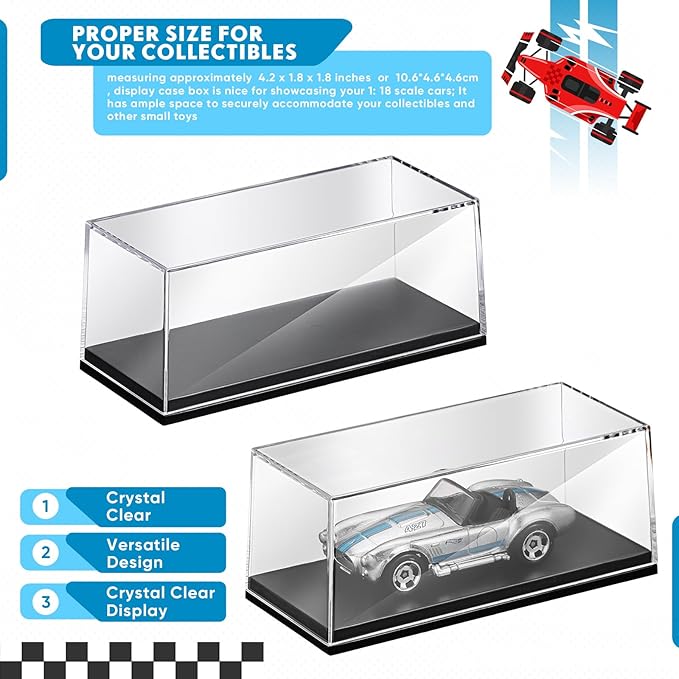 2 Pcs 1/64 Display Case Acrylic Model Cars Display Case 4.17 x 1.81 x 1.81 Inches Clear Plastic Vehicles Toy Cars Storage Collectors