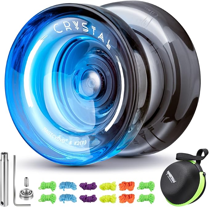 MAGICYOYO K2 Crystal Yoyo for Kids 8-12, Responsive Yoyo Professional for Beginners, Plastic Dual Function Yo Yo with 12 Yoyo Strings, Yo-yos Case Bag + Yoyos Accessory Kit (Black Blue)