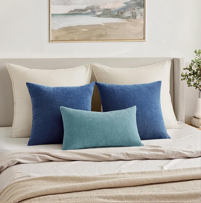MIULEE Navy Blue Chenille Couch Throw Pillow Covers, 20x20 | Set of 2, Soft Coastal Home Decor, Modern Farmhouse Decorative Pillowcases for Sofa Living Room Bed