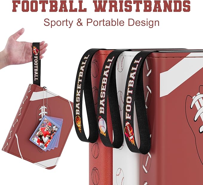 Mlikero 720 Pockets Football Card Binder, Sports Card Binder with Card Display Design, Premium Card Ablums with Sports Pattern Wristband Fit for Football Cards 2025