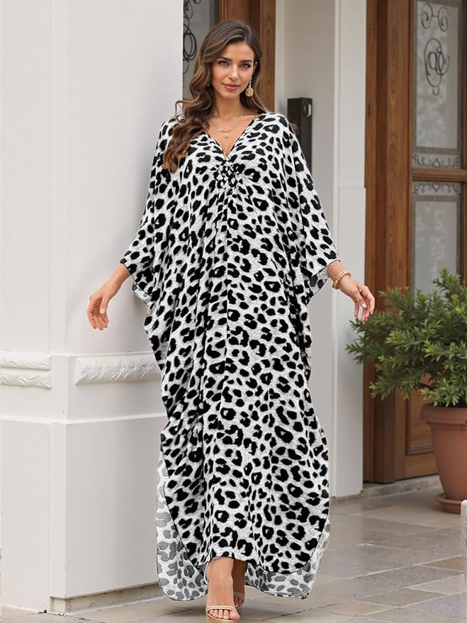 Mumu Dresses for Women Plus Size, Bohemian Kaftan Beach Cover Up Long Maxi Nightgown Soft Loungewear