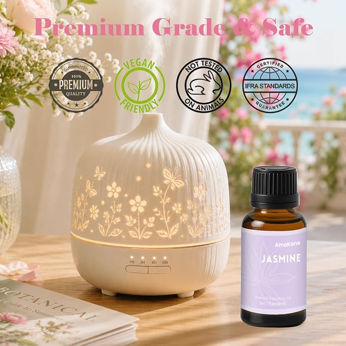 AmaKane Jasmine Essential Oil for Diffusers for Home, Floral Fragrance Oil for Candle Making, Premium Jasmine Aromatherapy Oil, DIY Soap Making Scents, 30ml