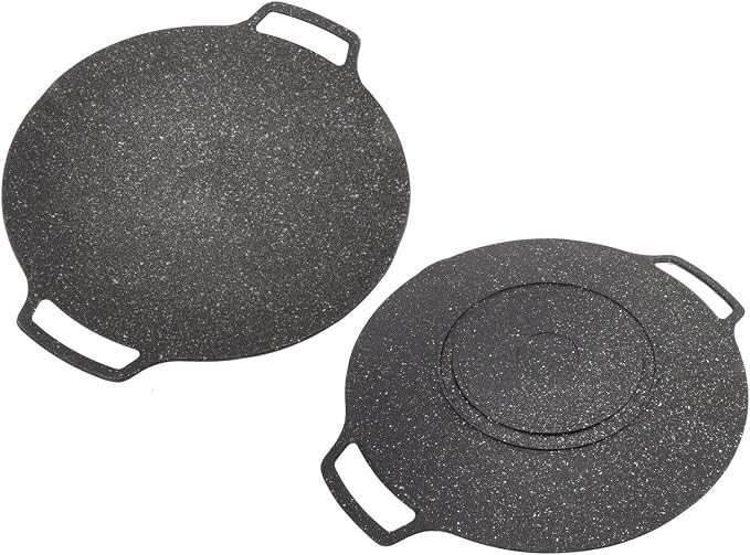 Korean Grill Pan,13inch Nonstick Round Griddle Grill Pan for Korean BBQ,Round BBQ Griddle with Handle,Multifunctional Stove Plate for Meats, Pancakes, Ribs