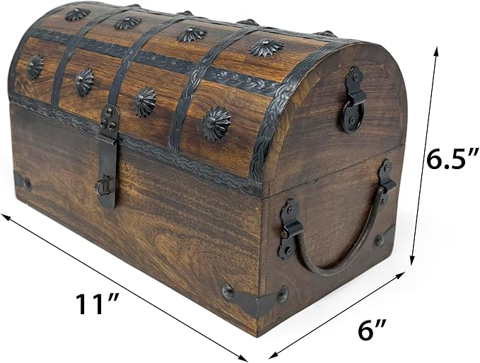 Treasure Chest Keepsake and Decorative Wood Box - Storage Box (X-Large 11x6x6.5)