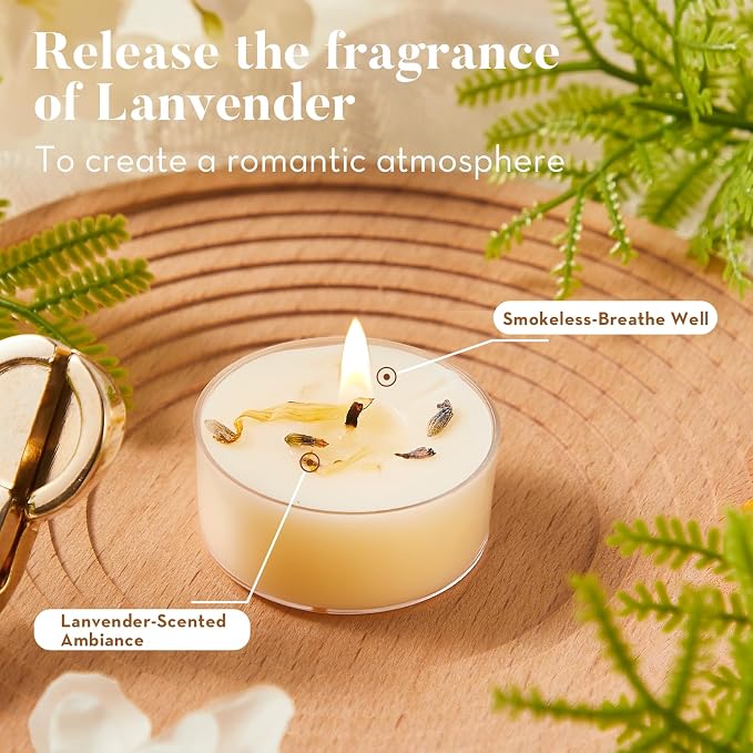 Ashlux 4-Hour Acrylic Lavender Soy Wax Scented Tea Lights, 8 Pack Bulk | 4-Hour Long Burning, Non-Paraffin, Smokeless, Tealight Candles for Weddings, Table Centerpieces, Home Decor & Christmas