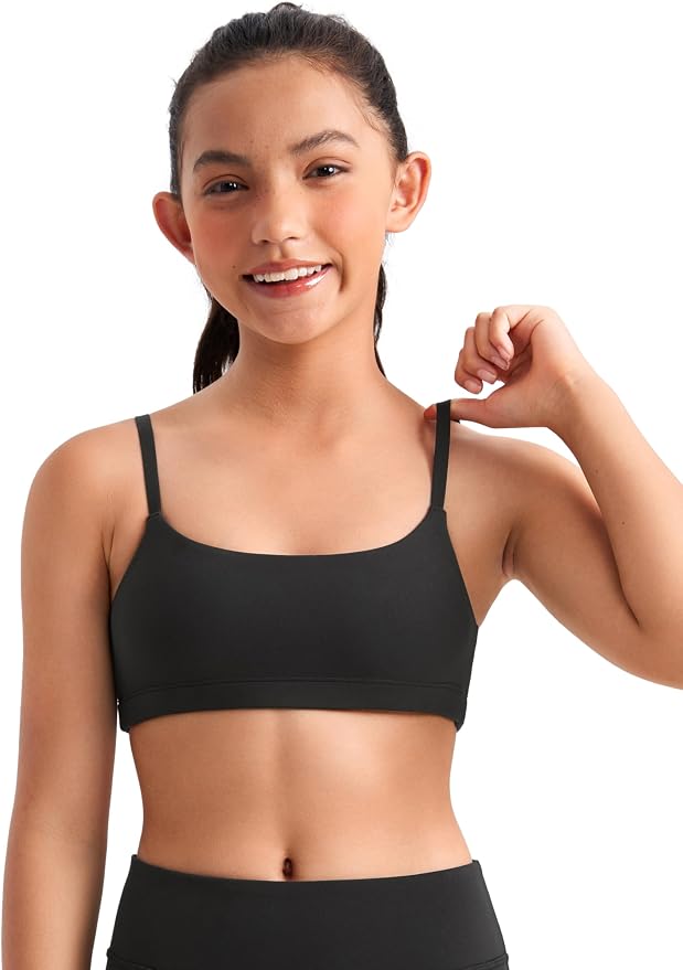 CRZ YOGA Girls Butterluxe Adjustable Spaghetti Strap Sports Bra - Yoga Athletic Casual Scoop Neck Crop Padded Kids Teen