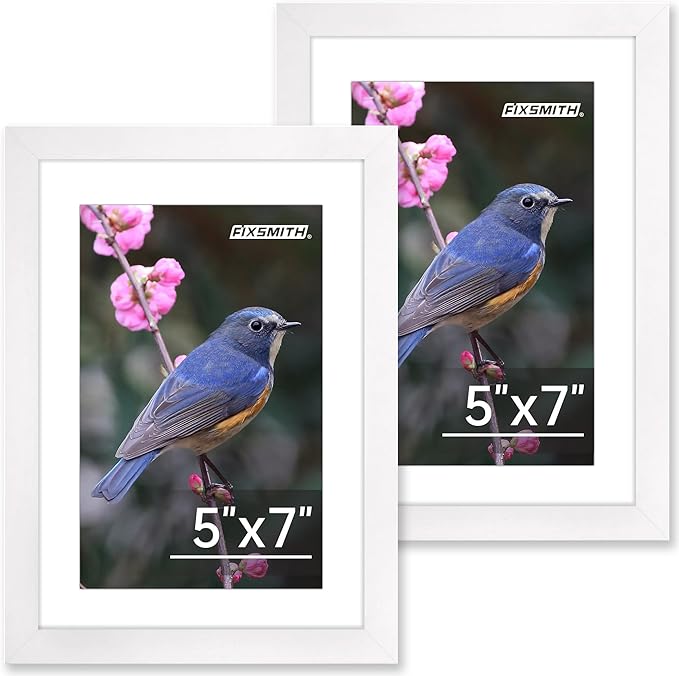 5x7 Picture Frame Set of 2, Photo Frame with HD Plexiglass, Display Pictures 4x6 with Mat or 5x7 Without Mat, White Picture Frames Collage for Tabletop or Wall Display