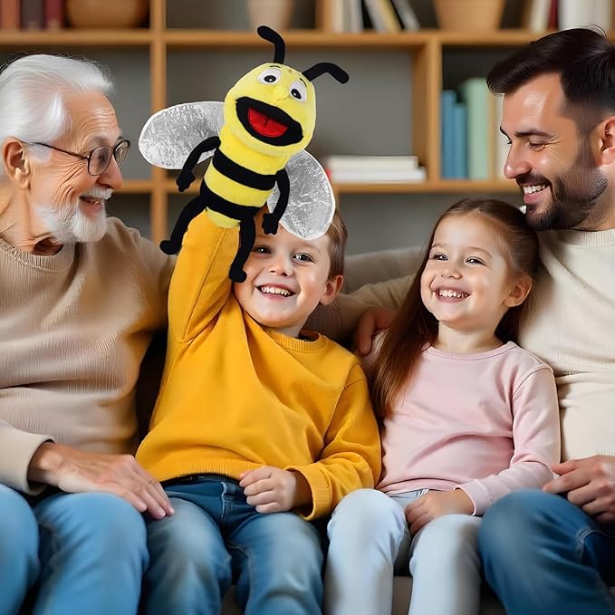 Animal Hand Puppets 11 Inch Sea Turtle Plush Dinosaur Animals Hand Puppet Toys Role-Play Toy Puppets for Kids Storytelling Imaginative Pretend Play Teaching Preschool(Bee)