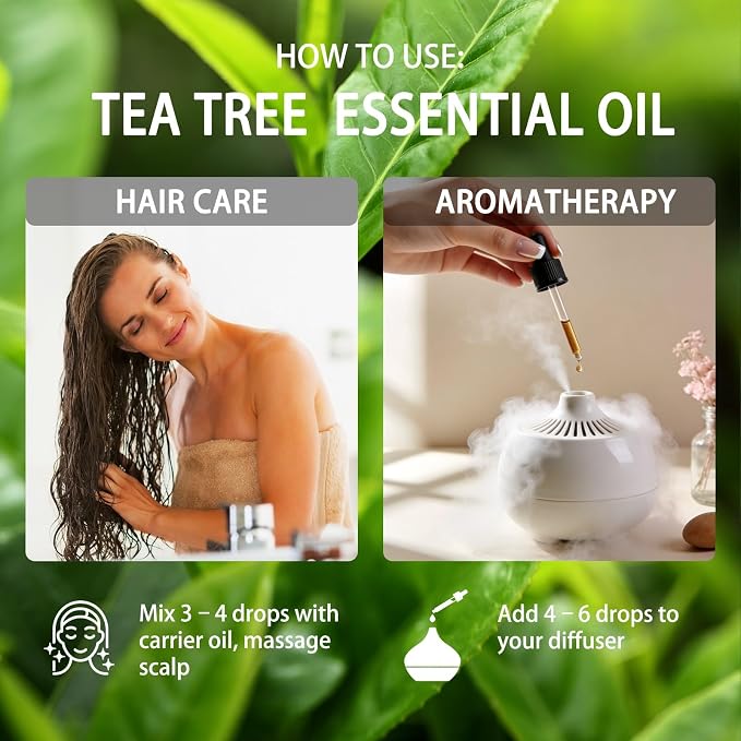 Tea Tree Essential Oil, Tea Tree Oil for Diffuser, 4 Fl Oz(120ml) | Candle Making, Soap Making, aroma, Strong Scent, Pure, Natural, Home Fragrance, Massage