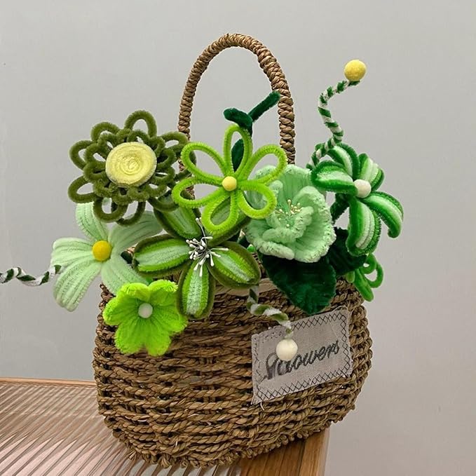 ASTARON 521 Pcs Pipe Cleaners Craft Set, 5 Colors Pipe Cleaners Bulk Pastel Chenille Stems for Craft Pipe Cleaner Flowers Making Kit with Floral Wires, Gardening Tape (Green Yellow Series)