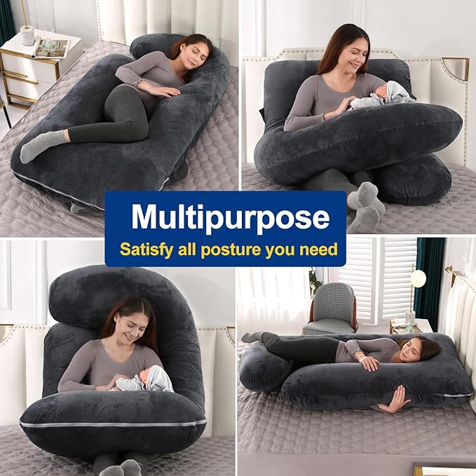 cauzyart Pregnancy Pillows for Sleeping U-Shape Full Body Pillow and Maternity Support - for Back, HIPS, Legs, Belly for Pregnant Women with Removable Washable Cover(Black)