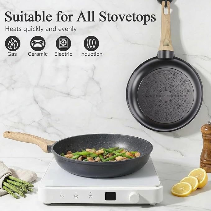 GiPP Nonstick Frying Pan Skillet with Lid - 11" Grey Granite Non Stick Pans, Omelette Pan with Heat-Resistant Handle, Compatible with All Stovetops, PFOA Free