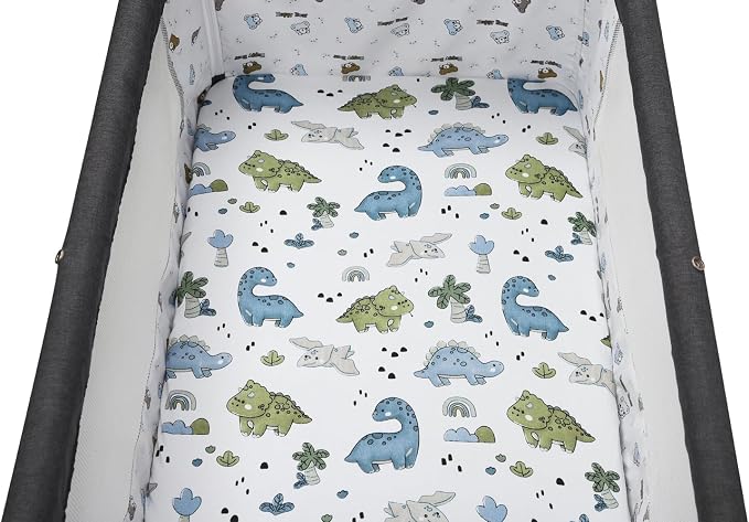 Stretchy Fitted Crib Sheets Set 2 Pack Portable Crib Mattress Topper for Baby Girl Boy,Ultra Soft Jersey Material, Light Blue & Dinosaur