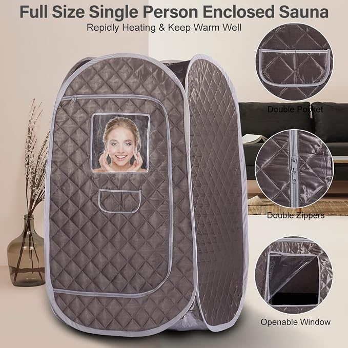 Smartmak Portable Steam Sauna Tent, Full Body Foldable One Person Spa Room for Detox Therapy Without Steamer (33.49 * 33.49 * 55.16in Darkgrey)