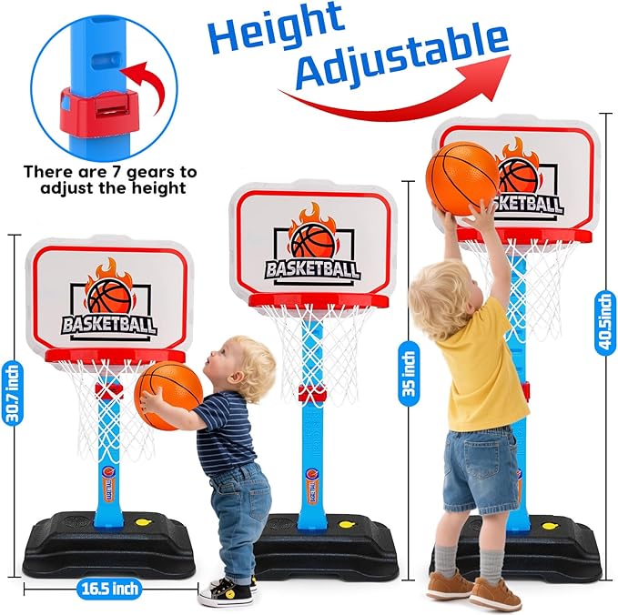 Toddler Basketball Indoor Toys for Age 3, Mini Adjustable Kids Basketball Hoops with Ball Pump Outdoor Pool Basketball Goal Sports Outside Play Toys for 3 year old Baby Boys Girls Birthday Gifts