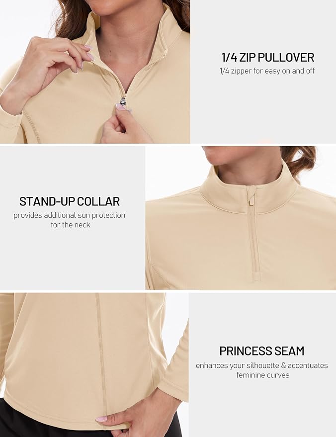 TACVASEN Women's Quarter Zip Pullover Golf Shirts UPF 50+ Long Sleeve Sun Shirts UV Protection Workout Tops