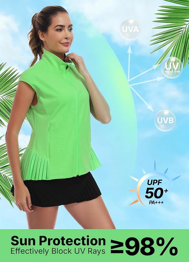 Little Donkey Andy Women's Golf Vest Outerwear | Pleated Hem Sleeveless Athletic Jacket for Running Yoga Tennis