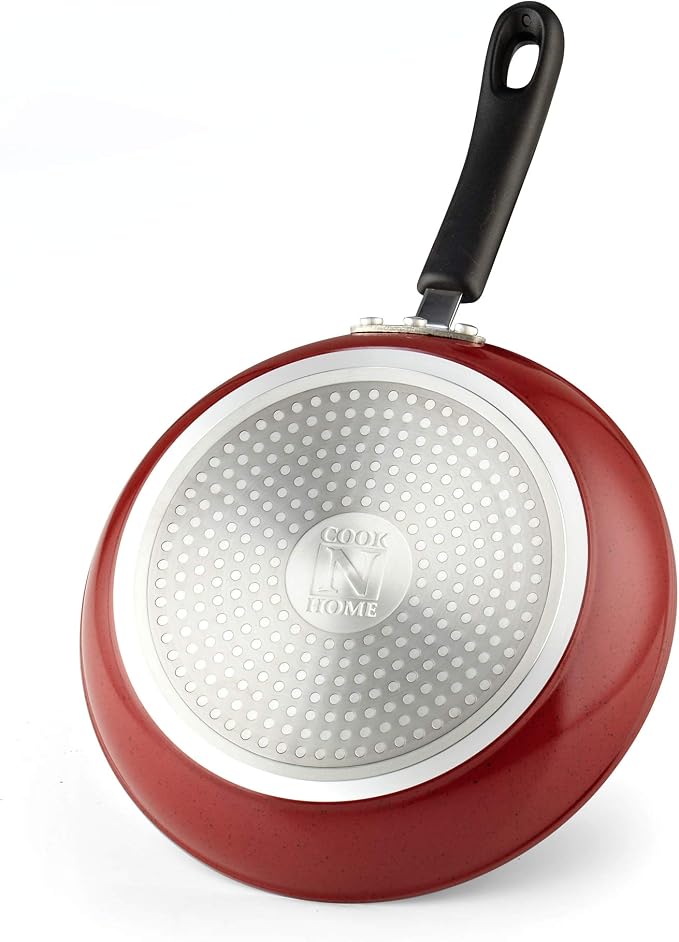 Cook N Home Professional 8/9.5/11 Inch Nonstick Frying Pan Set, Kitchen Cooking Skillets Saute Fry Pan, Induction Compatible, 3-Piece, Red
