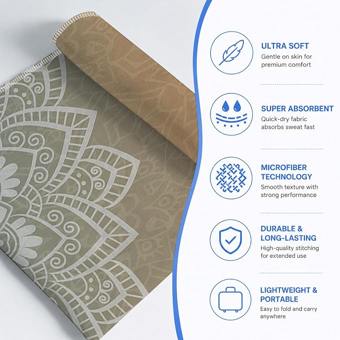 Yoga Mat Towel, Hot Yoga Non Slip with 4 Corner Pockets, 70 x 26 in | Soft Absorbent Microfiber With Four Corner Pockets, Fits Over Yoga Mats For Hot Yoga, Pilates, Gym, And Travel