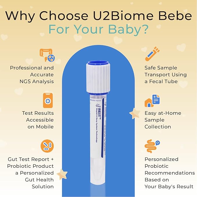 Baby Gut Microbiome Test Kit, at-Home Collection Kit, Health Indicators for Growth & Development & Allergy, Personalized Report & Probiotics Recommendations, from 0 to 60 Months