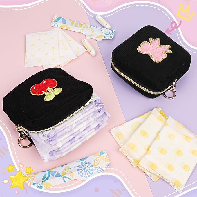 Period Bag for Teen Girls, Corduroy Sanitary Napkin Storage Bag, Menstrual Pad Pouches Tampon Holder for Purse