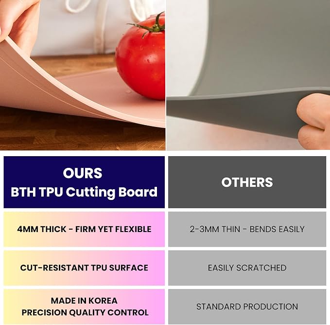 TPU Cutting Board Flexible Mat, 14.5" x 9" Nonslip Korean Cutting Board for kitchen, BPA Free Flexible Chopping Board, TPU Material Double-sided Dishwasher Safe