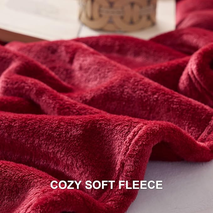 Hansleep King Red Fleece Blanket, Soft Flannel Bed Blanket | Fuzzy Cozy Blanket 90x108 Inches, Multi-use for Bed, Sofa, Couch, Travel, Camping, All Season Warm Lightweight Cover