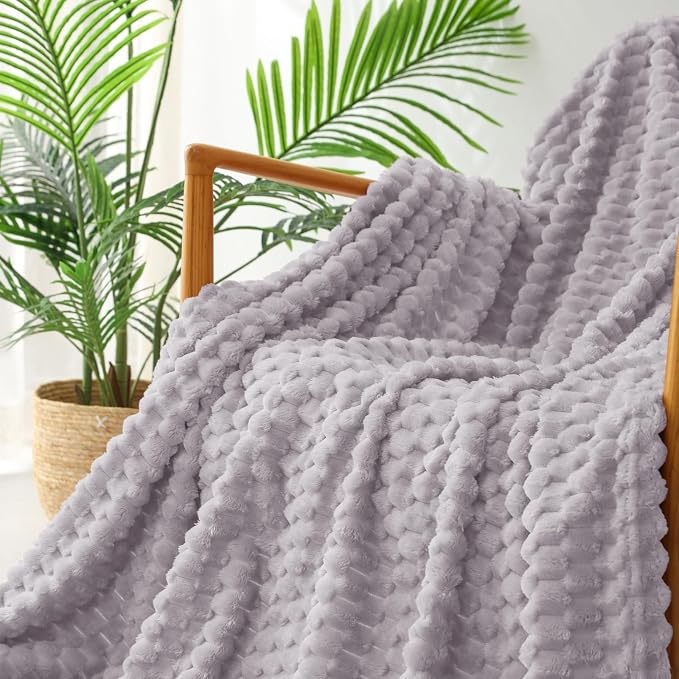 Exclusivo Mezcla Large 3D Fleece Throw Blanket for Couch, Light Grey | Extra Soft Fuzzy Plush Lightweight Throws, Cozy Fluffy Decorative Blankets for All Seasons, 50x70 Inches