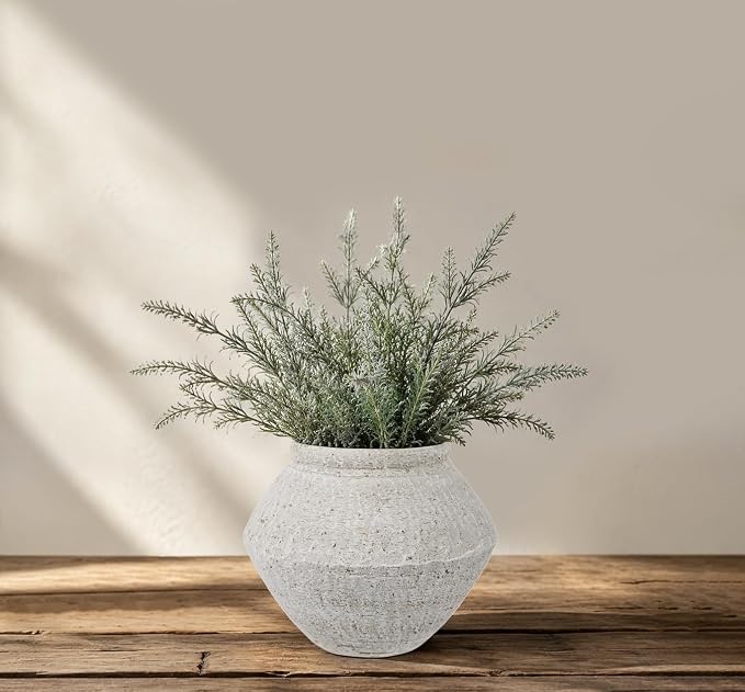 Briful Rustic Ceramic Vase 6'' Decorative Farmhouse Table Vase, Off White | Weathered Light Clay Urn Pottery for Shelf Decor, Entryway Console, Bathroom Vanity, Coffee Table Centerpiece, Faux Floral