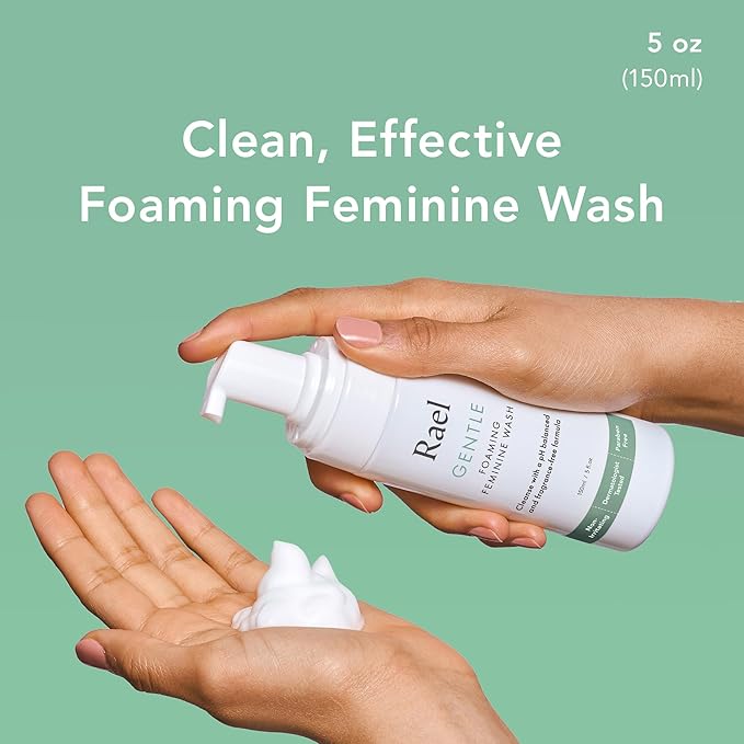Rael Feminine Care Bundle - Foaming Feminine Cleansing Wash (2 Pack), Feminine Wipes (2 Pack), Organic Cotton Cover Regular Pads with Wings (28 Count)