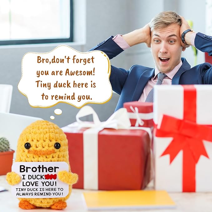 MBL Funny Birthday Gifts for Brother - Handmade Small Cute Cool Crochet Duck Present for Big Little Bro Easter Graduation Christmas Stocking Stuffers