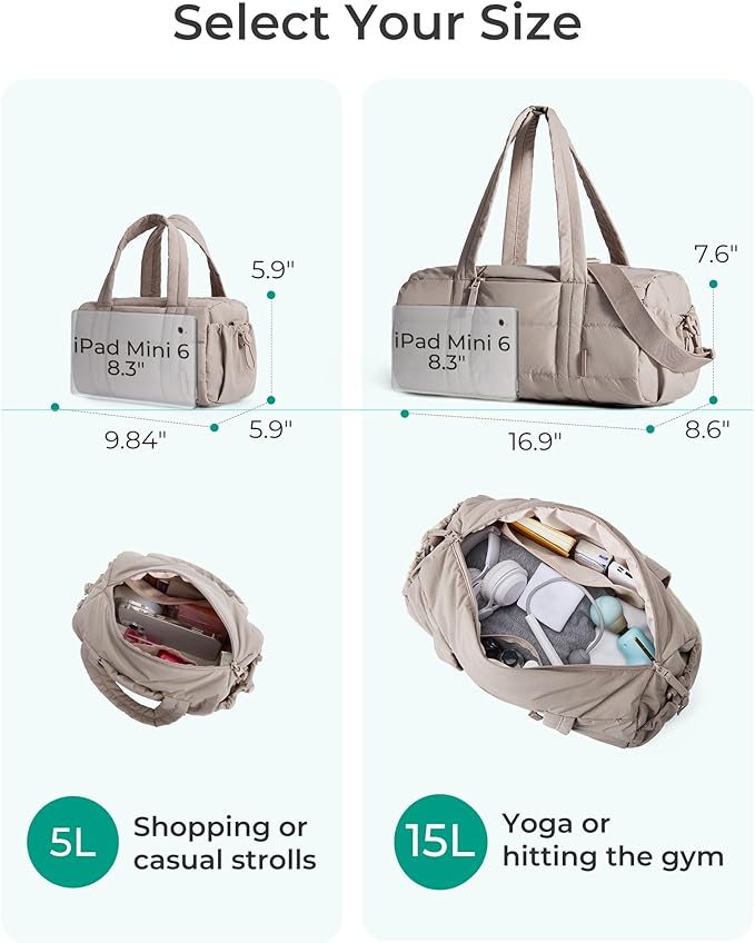 BAGSMART Reiki Gym Bag for Women Puffy Yoga Mat Travel Weekender Duffle Bag | Lint-Resistant Lining, Wet-Dry Pocket & Anti-Slip Mat Loop, Ultra-Light, Roomy for Workout Gear, Water Bottle, Travel, Sports