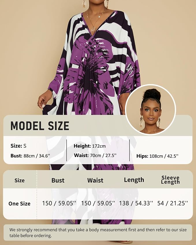 Bsubseach Kaftan Dresses for Women Floral Print Plus Size Beach Cover Up | Lightweight V Neck Loose Fit Boho Dress, Batwing Sleeve Side Slit, Moo Moos for Women Home Loungwear Cruise Resort Wear