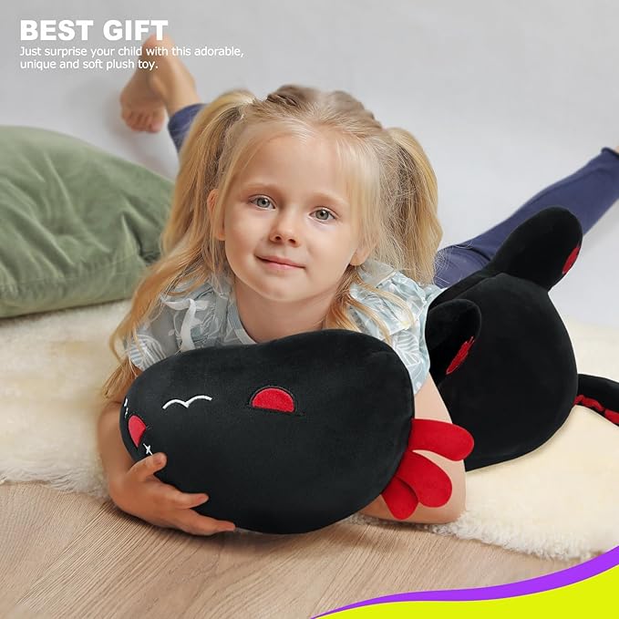 Onsoyours Cute Axolotl Plush, 19" Soft Large Stuffed Animal Salamander Big Plush Pillow, Kawaii Plushie Toy for Kids (Black Axolotl A, 19")