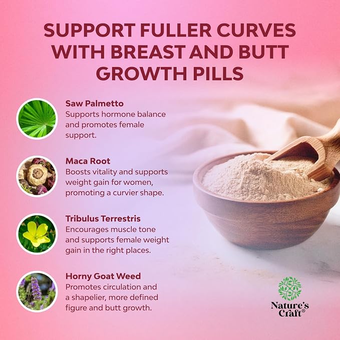 G-Curve Butt and Breast Growth Capsules - Horny Goat Weed Muira Puama & Maca Root for Butt Growth Support - Advanced Herbal Formula - Supports Bigger Butt & Bigger Breast - Easy to Swallow - 90 Count